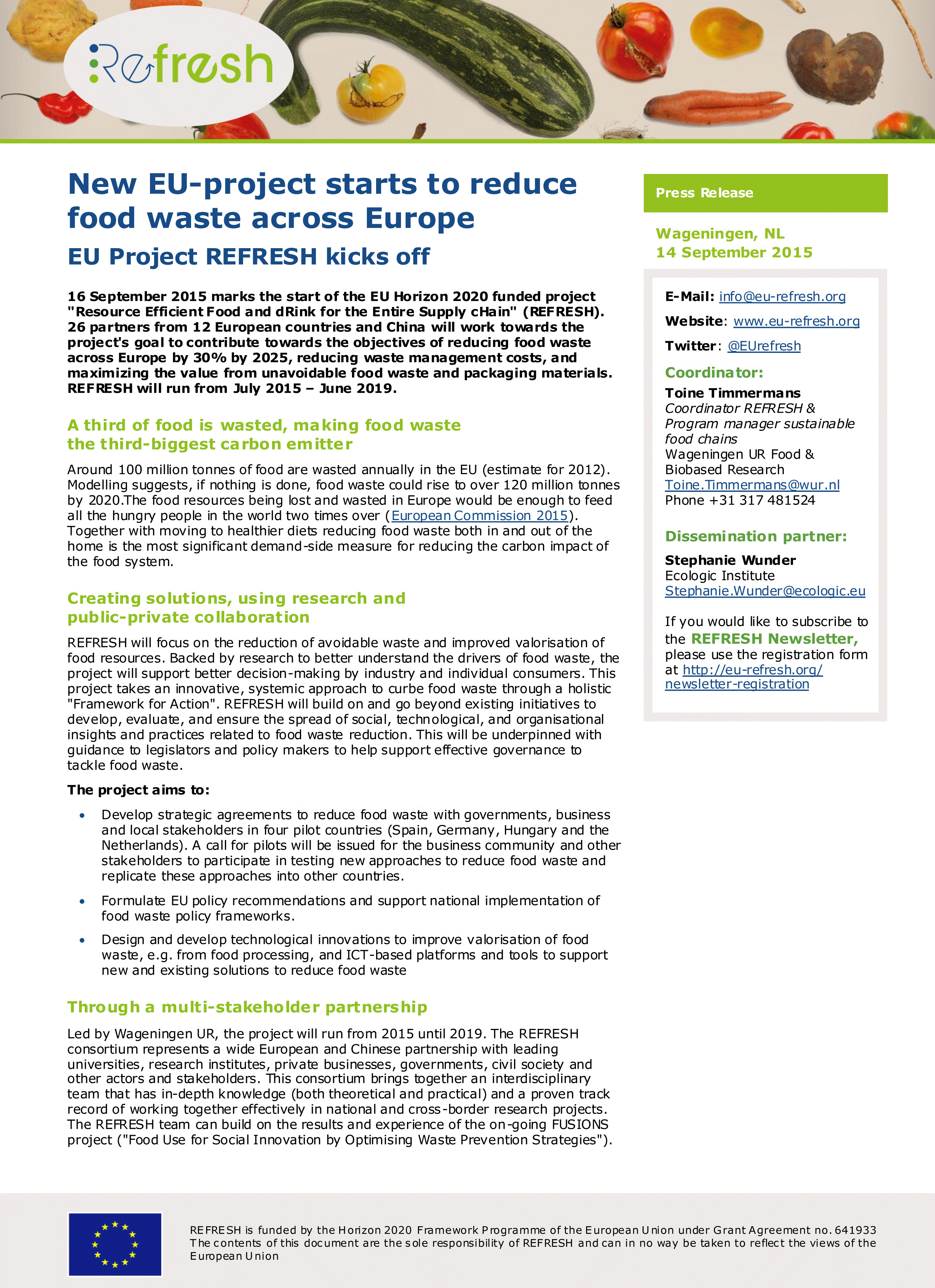 New EU-project starts to reduce food waste across Europe EU